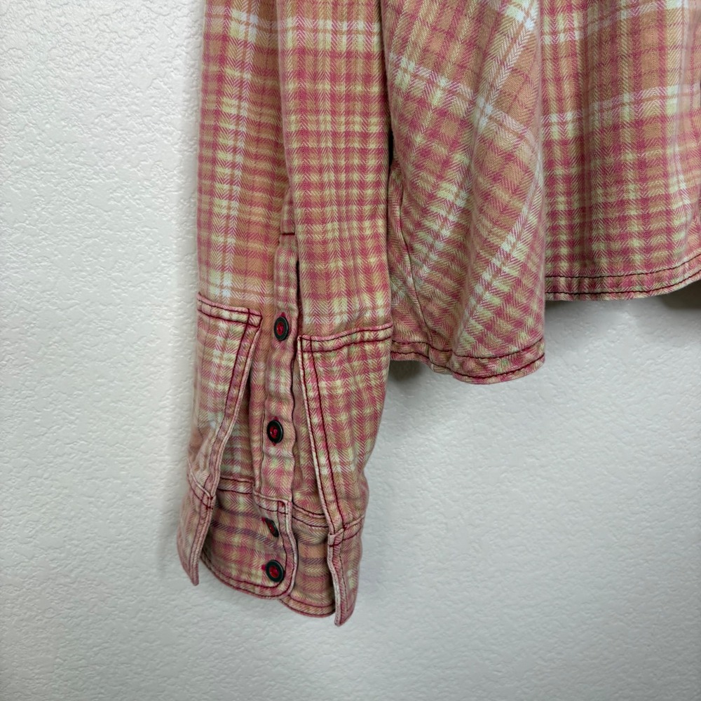 Free People We The Free Remade Plaid Top Red Combo Button Front Shirt Small - Picture 9 of 10